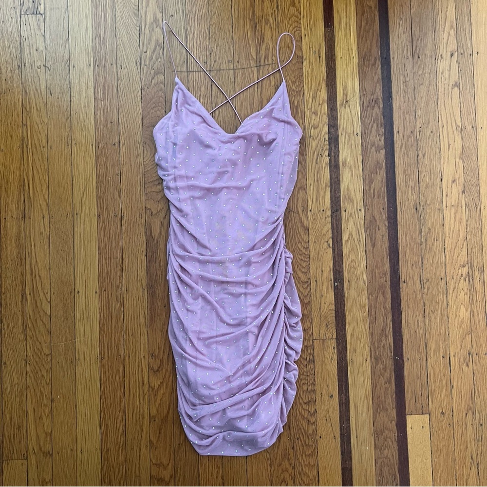 Windsor pink rhinestone dress ruched L large cocktail prom holiday EUC